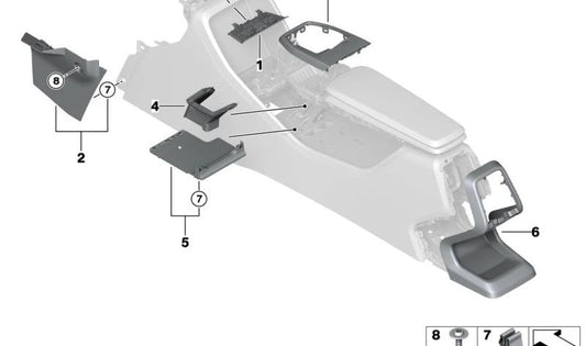 Rivestimento laterale della console centrale sinistra OEM 51169479647 per BMW U06, U11, U10. BMW originale.