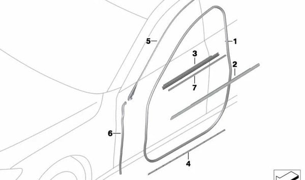 Cubierta exterior de puerta delantera izquierda para BMW F01, F02, F04 (OEM 51337178001). Original BMW