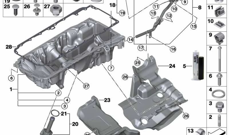 Guide tube for BMW 5 Series F10, F11, 7 Series F01N, F02N, X5 E70N, F15, X6 E71, F16 (OEM 11437823520). Genuine BMW