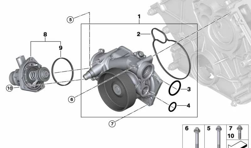 Bomba de refrigerante mecánica para BMW Serie 5 F90, F90N, Serie 7 G70, Serie 8 F91, F92, F93, X5 F95, G05N, X6 F96, G06N, X7 G07N (OEM 11518074234). Original BMW