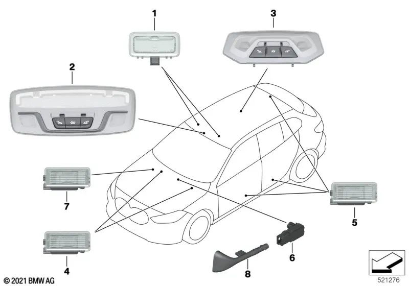 Luz de lectura LED delantera para BMW F40, F44 (OEM 63315A52CE0). Original BMW