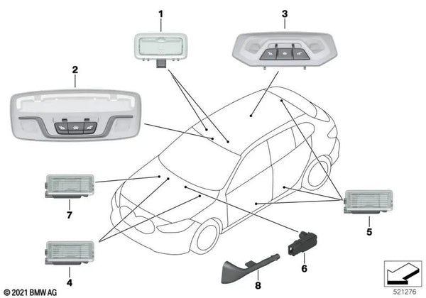 Luz de lectura LED delantera para BMW F40, F44 (OEM 63319891139). Original BMW