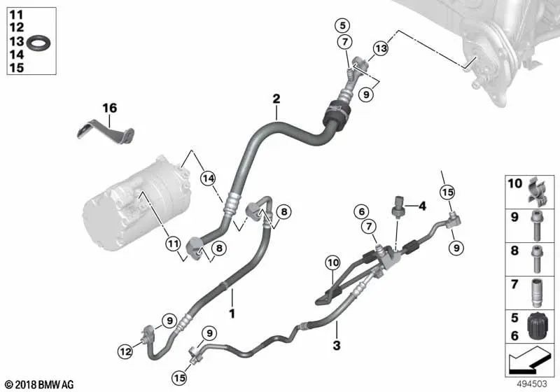 Tubería de presión para BMW Serie 3 F30 (OEM 64539232463). Original BMW.