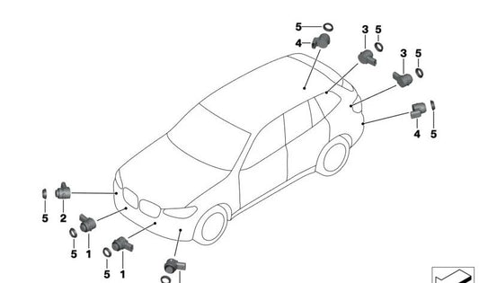 Piedmont red ultrasonic sensor for BMW 3 Series G20, G21, G28, G80, 5 Series G30N, G31N, 6 Series G32N, X3 G01N, G08N, X4 G02N, X6 G06 (OEM 66207927766). Genuine BMW