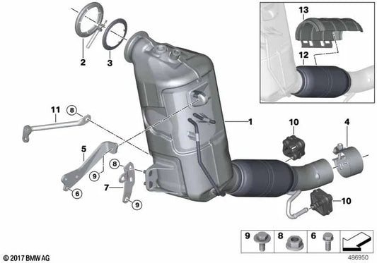 Soporte de catalizador cercano al motor para BMW Serie 2 F45, F45N, F46, F46N, X1 F48, F48N, X2 F39. MINI F54, F55, F56, F57, F60, F60N (OEM 18208570113). Original BMW.