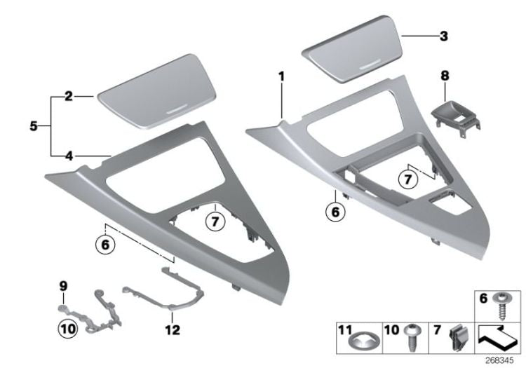 Embellecedor Moldura Consola Central Color Aluminio Hexagon Para Bmw F06 F13. Original Recambios