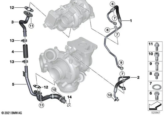 High Pressure Oil Line For BMW 5 Series G30, G31 6 Series G32 7 Series G11, G11N, G12, G12N 8 Series G14, G15, G16 X3 G01, G01N X4 G02, G02N (OEM 11428515005). Original BMW