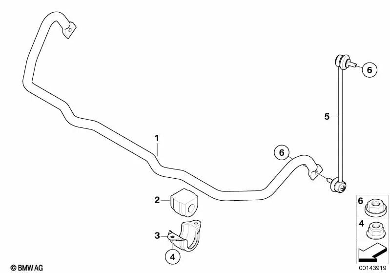 Soporte del Estabilizador para BMW E81, E82, E87, E88 Serie 3 E90, E91, E92, E93 Serie 5 E60, E61 Z4 E89 (OEM 31356768828). Original BMW.