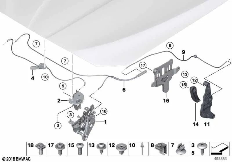 Cerradura del capó delantero activa izquierda para BMW Serie 5 F10, F11, F18 Serie 6 F06, F12, F13 Serie 7 F01, F02, F04 Z4 E89 (OEM 51237184441). Original BMW