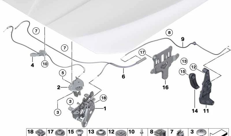 Cerradura del capó delantero pasiva derecha para BMW Serie 5 F07, F10, F11, F18, Serie 6 F06, F12, F13, Serie 7 F01, F02, F04 (OEM 51237183762). Original BMW