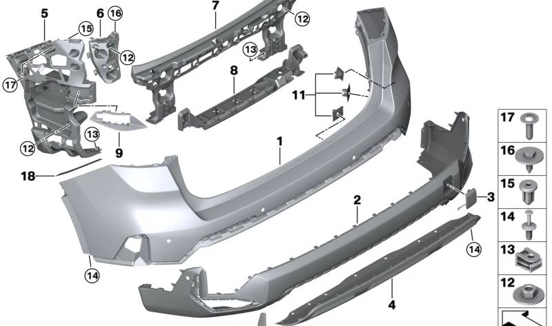 Rear lower bumper cover for BMW X1 U11 (OEM 51125A357E9). Original BMW.