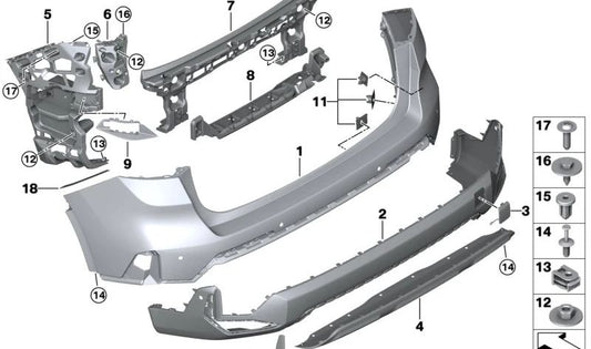 Rear Right Side Support Bracket OEM 51129883544 for BMW (Compatible models: F20, F21, F30, F31, F32, F33, F34, F36). Original BMW.