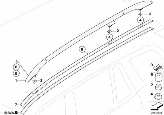 Barra de techo derecha para BMW X3 E83, E83N (OEM 51137052538). Original BMW