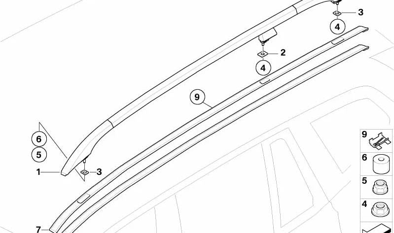 Junta para base de barra de techo central OEM 51133414602 para BMW E83 X3 (2003-2010). Original BMW.