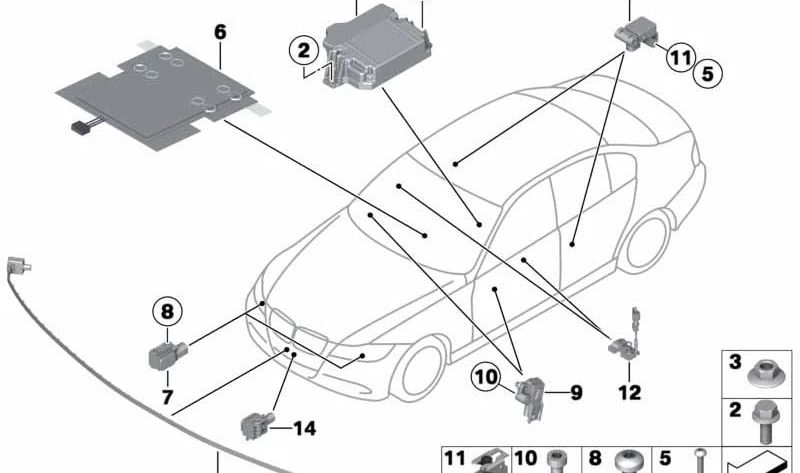 Acceleration sensor for BMW E90, E91, E60, E61, E65, E66, E85, MINI R50, R52, R53 (OEM 65776951595). Original BMW