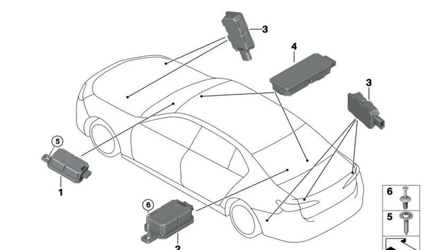 Receptor para mando a distancia OEM 61355A81725 para BMW U06, G05, G18, F95, G06, F96, G07. Original BMW.