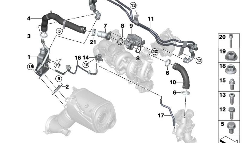 Abrazadera de escape OEM 11718590086 para BMW G30, G31, G11, G12, G05, G06, G07. Original BMW.