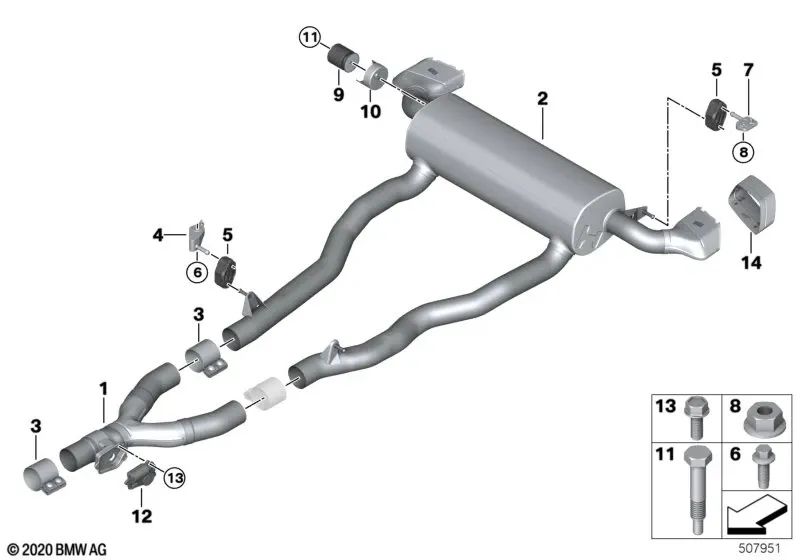 Válvula LD de escape con tubo intermedio para BMW G30, G31 (OEM 18307102491). Original BMW