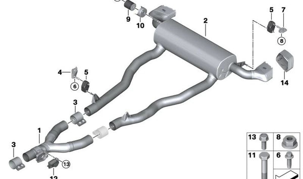 Válvula de escape de baja presión con tubo intermedio OEM 18307102507 para BMW G32, G11, G12. Original BMW.