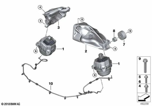 Soporte derecho para motor para BMW Serie 2 G42, Serie 3 G20, G21, G28, Serie 4 G22, G23, G26, Z4 G29 (OEM 22116876206). Original BMW.