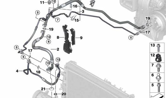 Pressure line for BMW F40, F52, F44, F45, F46, F48, F49, F39, MINI F54, F55, F56, F57, F60 (OEM 64539209724). Original BMW