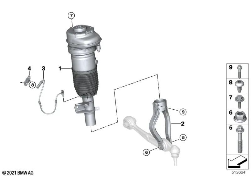 Soporte de amortiguador derecho para BMW i I20 (OEM 31106890576). Original BMW.