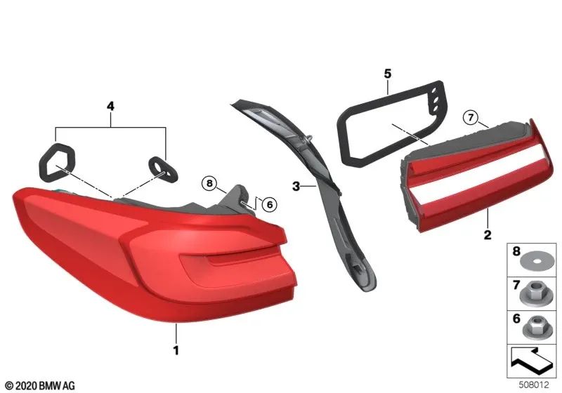 Lanterna traseira lateral direita de LED para BMW Série 5 F90N, G30N (OEM 63215A711B4). BMW original