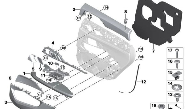 Moldura decorativa trasera izquierda OEM 51425A475D5 para BMW G26 (Serie 4 Gran Coupé). Original BMW.