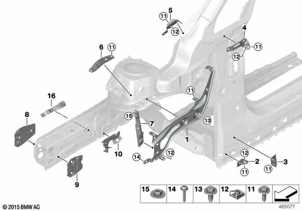 Extensión de soporte del guardabarros derecho para BMW Serie 2 F45, F46, F45N, F46N (OEM 41007408658). Original BMW