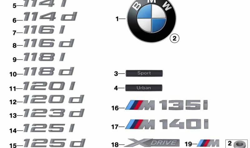 Emblema "BMW" para BMW Serie 1 F20, F21. Original BMW. OEM 51148060262.