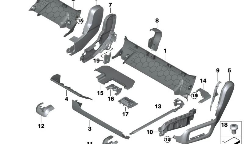 Cubierta exterior del carril del asiento izquierdo OEM 52207955217 para BMW G05. Original BMW.