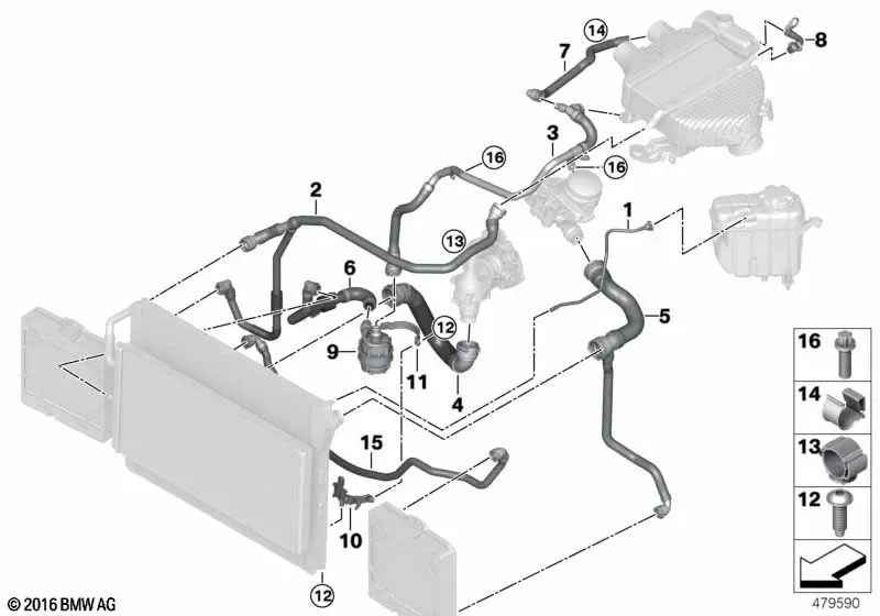 Externer Kühlerschlauch für BMW 3er F80, F80N 4er F82, F82N, F83, F83N (OEM 17122284688). Original BMW