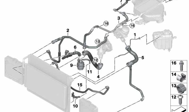 Soporte de bomba de agua eléctrica OEM 17117850616 para BMW M2 (F87), M3 (F80), M4 (F82, F83). Original BMW