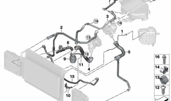 Manguera del radiador externo OEM 17128071986 para BMW F87 (M2). Original BMW.