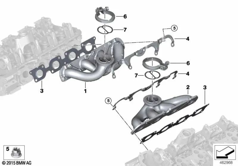 Exhaust Manifold/Cylinder Head Gasket for BMW 5 Series F07, F10, F11, G30, 6 Series F06, F12, F13, 7 Series F01, F02, F04, G11, G12, X5 E70N, F15, X6 E71, E72, F16 (OEM 11627614095). Genuine BMW