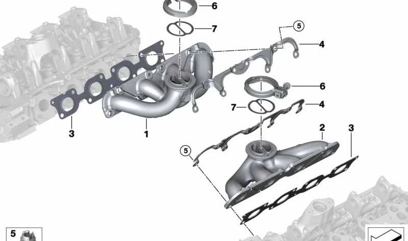 Colector de escape OEM 11628600288 para BMW (Modelos compatibles: G30, F06, F12, F13, G11, G12, F15, G05, F16, G07). Original BMW.