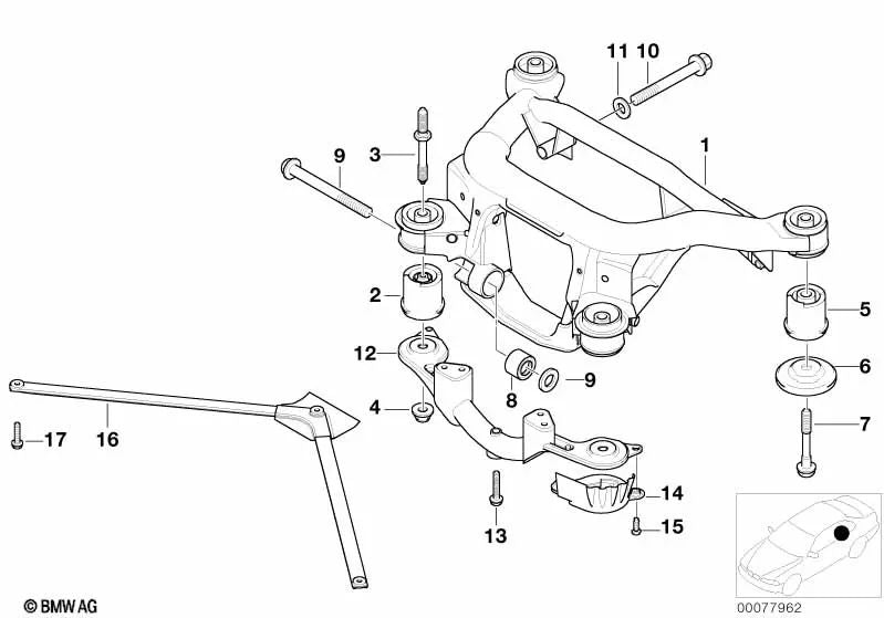 Front right rubber bearing for BMW 3 Series E46, Z4 E85, E86 (OEM 33312283574). Genuine BMW