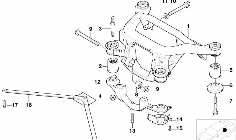 Travesaño trasero para BMW Serie 3 E46, Z4 E85, E86 (OEM 33312282490). Original BMW