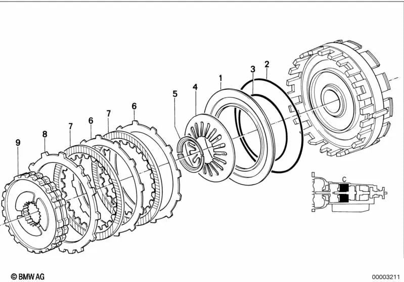 Tellerfeder para BMW E21, E30, E12, E28, E34, E24, E23, E32, E31 (OEM 24231205945). Original BMW.