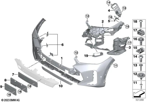 Revestimiento del paragolpes delantero imprimado para BMW G06N (OEM 51115A50FE4). Original BMW.