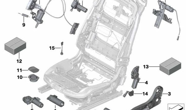 Mecanismo de ajuste de altura para reposacabezas con memoria OEM 52109155767 para BMW (E60, E61, F07, F10, F11, F18, F06, F12, F13, F01, F02, F04, E70, E71, E72). Original BMW.