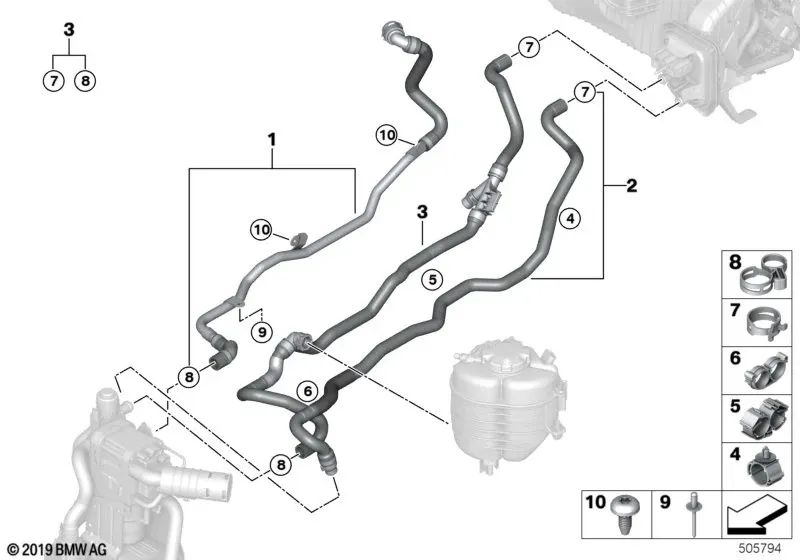 Soporte de manguera para BMW Serie 1 E81, E82, E87, F20, F21, F40 Serie 2 F22, F23, F44 Serie 3 E90, E91, F30, F31, F34, F80, G20 Serie 4 F32, F33, F36 Serie X1 F48 Serie X2 F39 Serie X3 F25 Serie X4 F26 Serie X6 E71 Serie Z4 E89 (OEM 64216951110). Origin