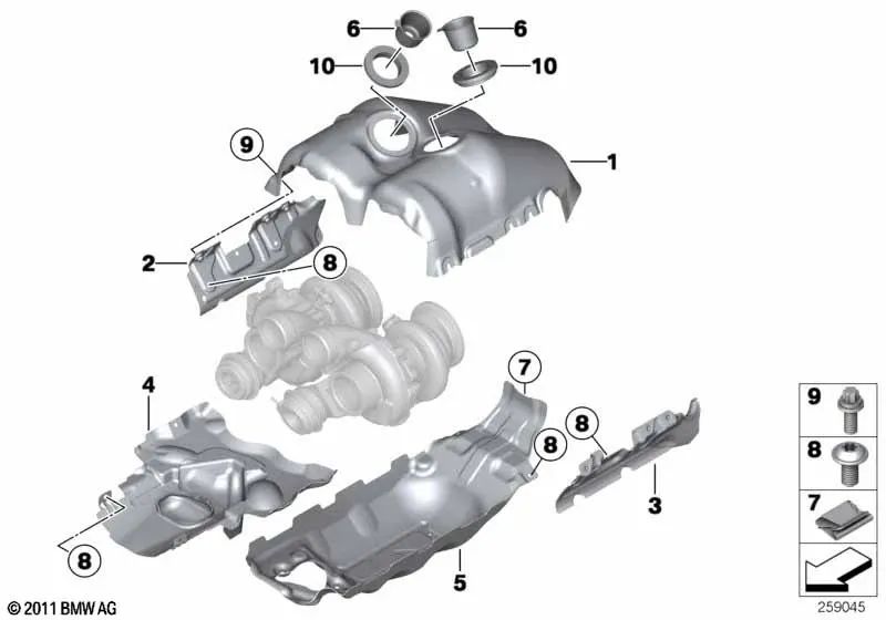 Protección térmica superior para BMW F10, F06, F12, F13, F85, F86 (OEM 11657843159). Original BMW.