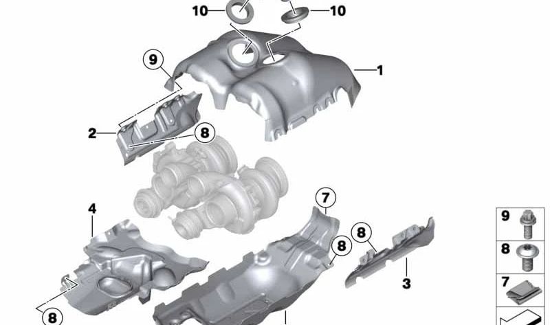 Protección contra el calor inferior para BMW Serie 5 F10, Serie 6 F06, F12, F13, X5 F85, X6 F86 (OEM 11657843158). Original BMW