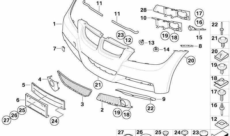 Soporte para faro antiniebla derecho para BMW Serie 3 E90, E91 (OEM 51118045968). Original BMW