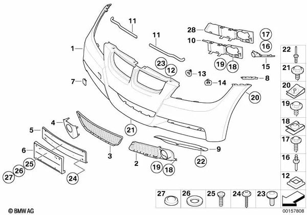 Soporte PDC delantero interior derecho para BMW E90, E91 (OEM 51118042218). Original BMW.