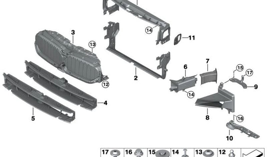 Conducto de aire para radiador auxiliar izquierdo OEM 51749464211 para BMW G30, G31. Original BMW.