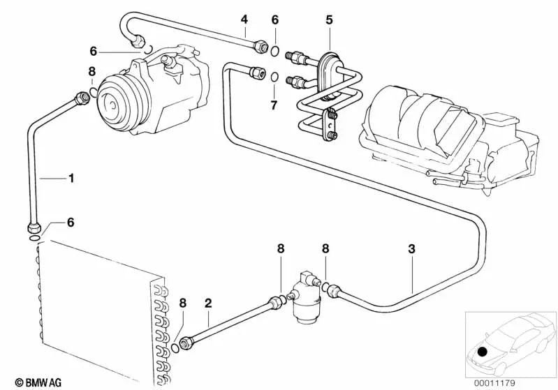 Tubería de aspiración Evaporador-Compresor para BMW E31 (OEM 64538363531). Original BMW