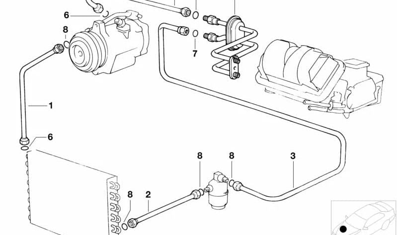 Conducción de presión condensador-secador para BMW E31 (OEM 64538390486). Original BMW