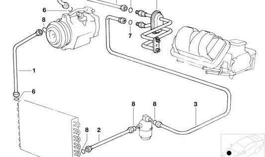 Conducción de presión condensador-secador para BMW E31 (OEM 64538390486). Original BMW